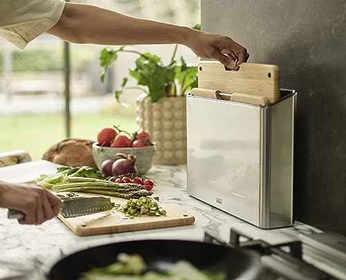 Bamboo Cutting Board Set with Stainless Steel Slim Case - 15"L x 3.4"W, Double-Sided, Non-Slip Feet
