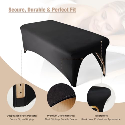 Stretchy Fitted Spa Massage Bed Cover 2-Pack Black for 6ft Tables