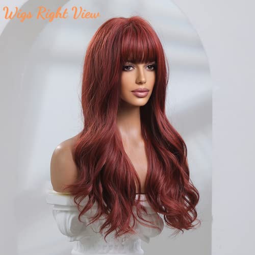 Dark Red Burgundy Wavy Wig for Women - Realistic Synthetic Hair, Heat Resistant, Long Layered Style, Suitable for Halloween & Cosplay