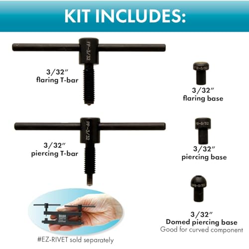 Jewelry Riveting & Flaring Kit with 3/32" T-Bar Screws - Flat & Domed Bases