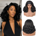 Looxey Yaki Curly Headband Wig 16in - Black 1B, Half Wig with Attached Headband