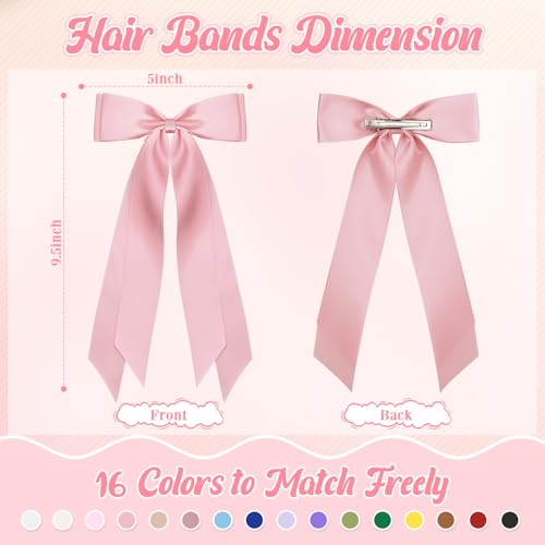 16 Pcs Satin Hair Bows for Women & Girls - Elegant Long Hair Clips Set