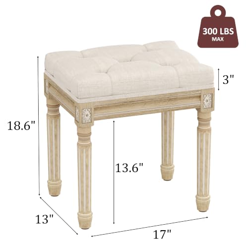 Yusong Upholstered Vanity Stool 17x13x18.6 Inches Beiged Small Bedroom Bench