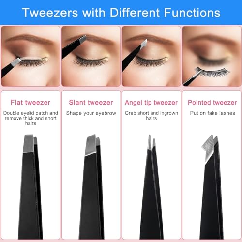 Tweezers and Fingernail Clippers Kit, 8 Pcs Professional Tweezer Nail Clipper Set Stainless Steel Manicure Tools with Case for Men Women