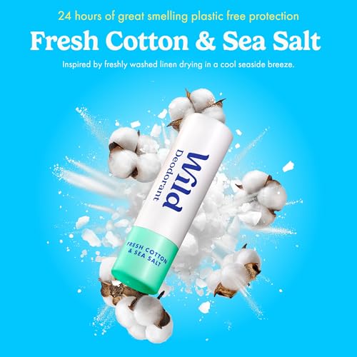 Wild Aluminum Free Mini Deodorant Set with Fresh Cotton & Sea Salt, Coconut & Vanilla, Cherry Blossom - Travel-Friendly, 24-Hour Odor Protection - Women & Men - Pack of 3