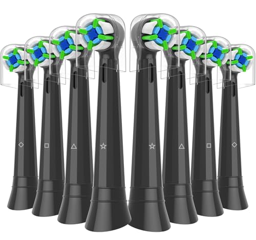 Qitizu Replacement Toothbrush Heads Compatible with Oral B iO Series 2-10, 8 Pack - Black