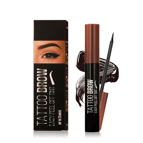 Tattoo Peel Off Brow Gel - Easy Tattoo Eye Brow Peel Off Gel, Last Up to 24-hour, Waterproof, Transfer-proof, Eyebrow Pencils for Natural & Voluminous Looking Brows for Women (Natural Black)