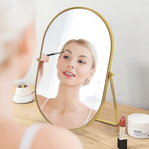 Adjustable Oval Vanity Mirror with Gold Metal Frame - Tabletop Makeup & Room Decor