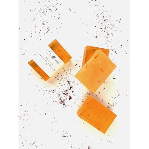 Handmade Pure Glycerine Saffron Soap that deep cleans your skin, giving a natural shine to your skin. Removes tanning 100% Organic, 100 Gr (pack of 4)