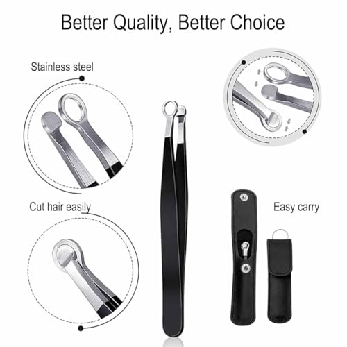 Liangery Manual Nose Hair Trimmer for Men Women- Stainless Steel Precision Blades, Leather Case, Tweezers Style Nasal Cutter, Eyebrow, Ear & Facial Grooming Tool (Tarnish)