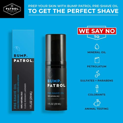 Bump Patrol Pre Shave Oil for Men with Natural Essential Oils ? Smooth Razor Glide, Face and Head Shaving Prep, Lightweight Travel Size Pre Shave for Men - 1 oz (Pack of 4)
