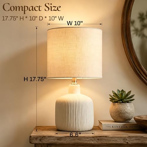 KAWOTI Off-White Ceramic Table Lamp - 17.75" Rustic Farmhouse Decor
