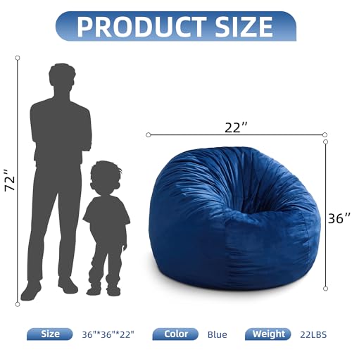 Hobestluk Blue Large Velvet Bean Bag Chair for Adults with Memory Foam Filling