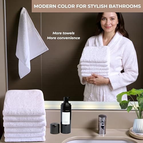 White Extra Thick Cotton Washcloths 12x12 Inches - Set of 12 for Body & Face - Soft, Absorbent Bath Rags
