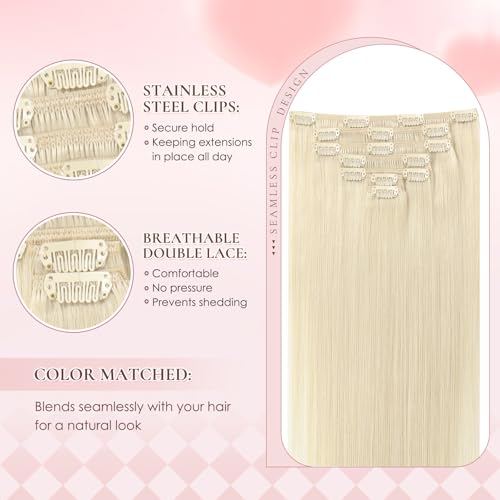 Hyssiet 16 Inch Platinum Blonde Remy Human Hair Clip-In Extensions 75g - 7 Pieces with 16 Clips