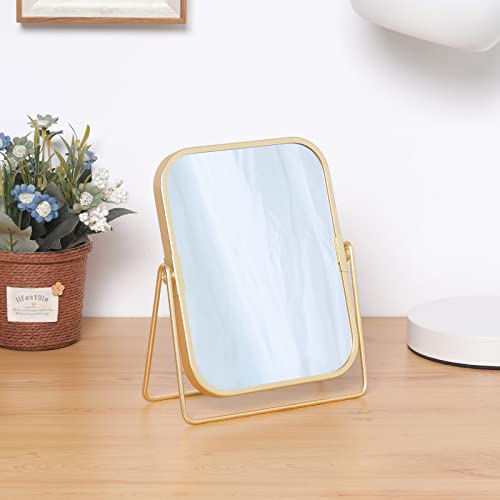 Gold Double Side Square Vanity Mirror with 360 Rotation for Makeup & Home Decor