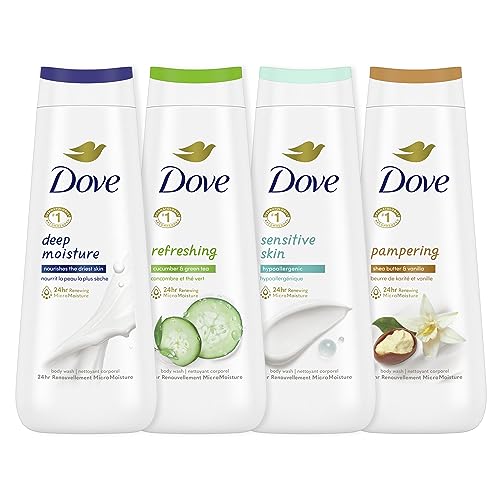 Dove Body Wash Collection with MicroMoisture and Beauty Bar with Moisturizing Cream for Sensitive Skin, 4 Count 20 oz and 3.75 Ounce (Pack of 8)