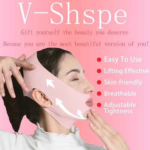 V Line Lifting Mask Chin Strap for Sleeping, Face Lifting Strap, Chin Strap, V Line Mask, Jawline Shaper, Jaw Strap, Double Chin Reducer, Face Lift Tape & Snoring Solution (Pink-)