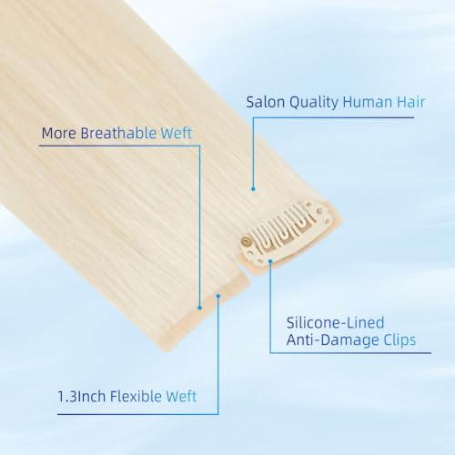 Seamless Clip-In Human Hair Extensions 14 Inch - Platinum Blonde 6Pcs