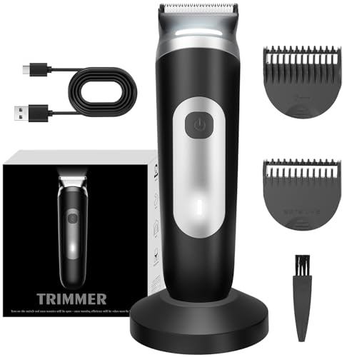 Electric Body Hair Trimmer for Men - Pubic Shaver with Ceramic Blades (No Nicks) - Mens Wireless Ball Shaver, Waterproof Wet/Dry Electric Razor, USB Recharge Dock