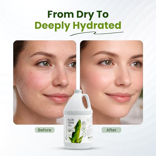 Premium Nature Pure Aloe Vera Gel For Face & Dry Skin, Sunburn Relief, Jelly for Skin Moisturizer from Aloe Vera Plant for Hair Aloe Gel 1 Gallon, 128 fl oz