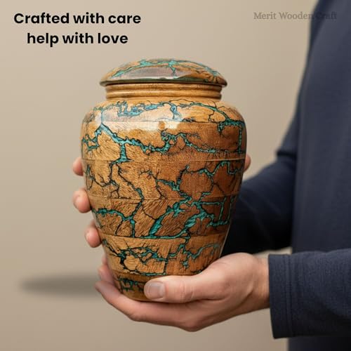 Large Wooden Resin Cremation Urn for Human Ashes - Merit Wooden Craft, Male/Female, Custom Funeral Box