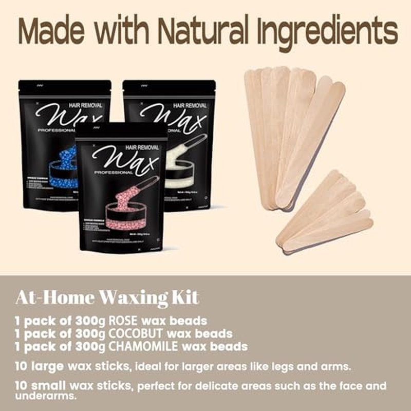 900g / 2lbs Wax Beads, Hard Wax Beads for Brazilian Bikini & Coarse/Stubborn Hair with 3 Go-To Scents,Wax Beads for Hair Removal At-Home Waxing on Bikini,Face, Legs,Body