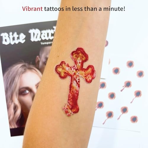 Bite Mark Temporary Tattoo Kits ? Vampire Costume Kit - 4pk of Bite Marks & Branded Cross - Easier than Make-Up - MADE in USA (Bite Marks 4pk)