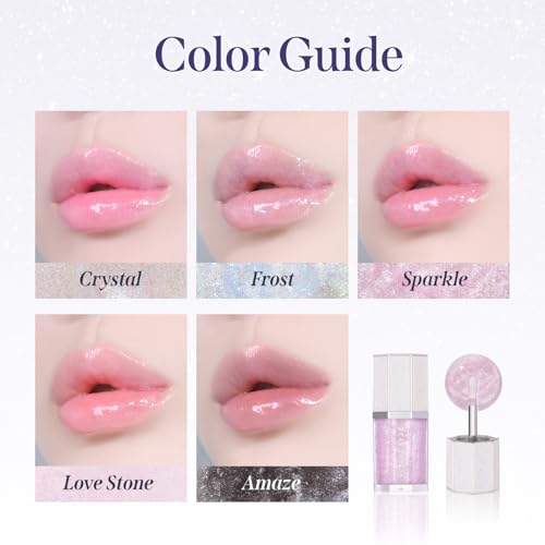 DEAR DAHLIA Paradise Sparkle Lip Glaze (Crystal) - High-Shine Vegan Lip Gloss for Lightweight with Glitter & Shimmer Finish, Cooling Lip Plumper, Non-Sricky Oil & Hydrating Finish. 0.19 fl oz.