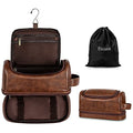 Elviros Men's PU Leather Toiletry Bag Large Dark Brown Travel Organizer