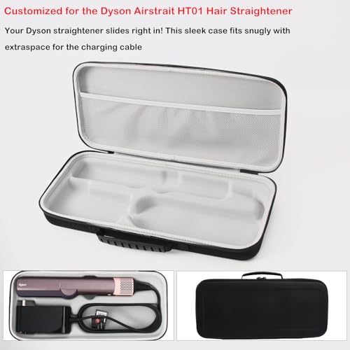 Hard Travel Case Compatible with Dyson airstraight HT01 Hair Straightener & Power Supply, Waterproof and Shockproof Storage carrying case (Black)