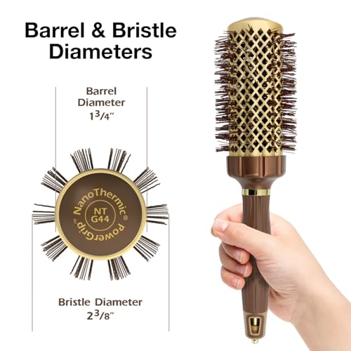 Olivia Garden NanoThermic PowerGrip Thermal Round Hair Brush - Not Electrical - Ceramic Blowout Brush for Medium to Thick Hair