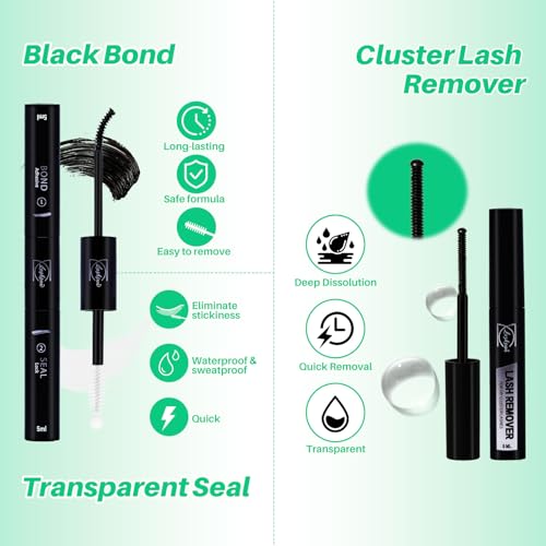 LASHSUN Wispy Lash Clusters Kit KIT-003 with 1170pcs, Bond & Seal, Tweezers & Remover