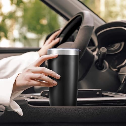 Black 20 oz Stainless Steel Insulated Tumbler with Lid - Leakproof Travel Mug