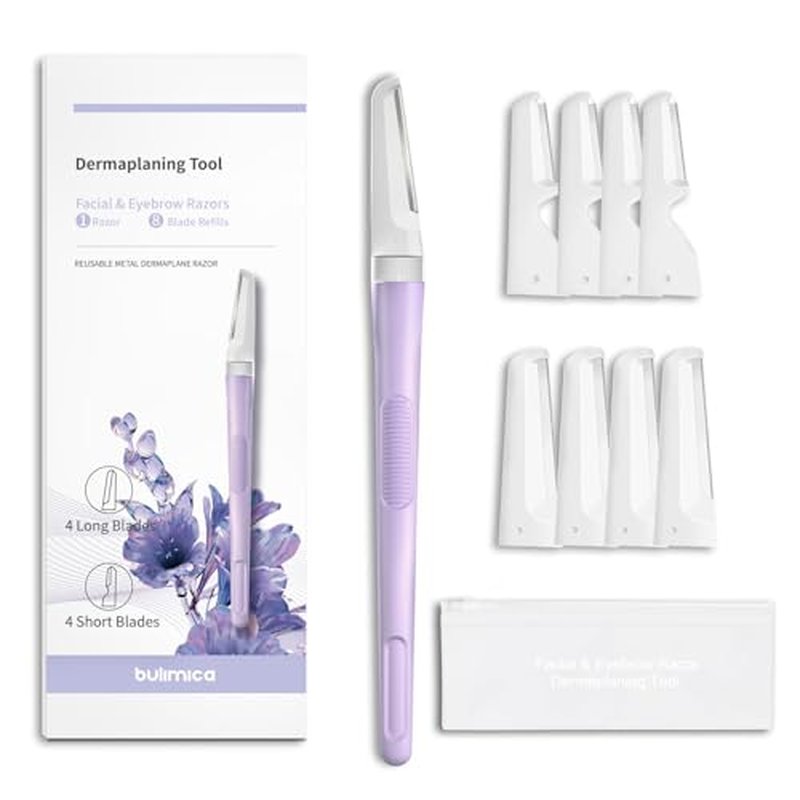 Dermaplane Razor for Women Face, Precision Face Razors for Women, Dermaplaning Tool, Gentle Exfoliation, Perfectly Shape Brows, Reusable Metal Handle with 8 Microblades, Purple