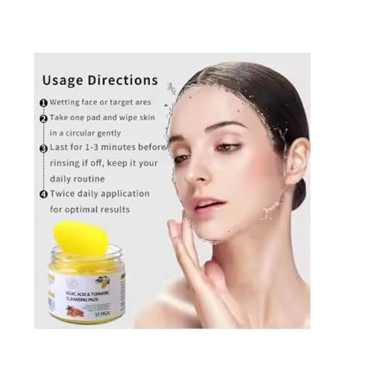 Kojic Acid and Turmeric Cleansing Pads, 55 Pcs, for Face Cleaning, Hydrating and Exfoliation.