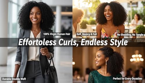10 Inch Kinky Curly Human Hair Bundles - Natural Black, Brazilian Virgin, Double Weft for Black Women - Variation #1B-Natural-KC
