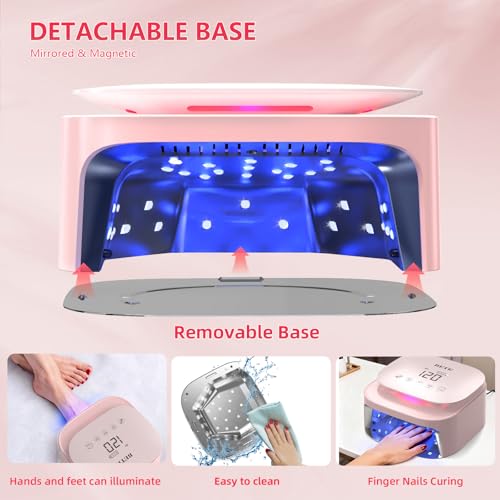 BETE 60W Cordless UV LED Nail Lamp - Rechargeable Gel Polish Dryer with Auto Sensor, 4 Timer Settings - Pink