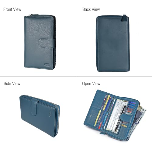 Mou Meraki Big Fat RFID Blocking Leather Organizer Checkbook Wallet for Women – Teal Blue Clutch