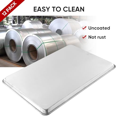 12 Pack Heavy Duty Aluminum Baking Sheet Trays 26 x 18 Inch Commercial Kitchen