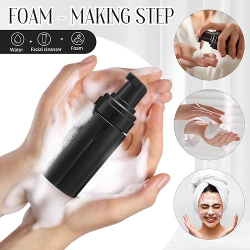 50pcs Foam Pump Bottles 1oz/30ml Plastic Mini Empty Dispenser DIY Travel Face Cleanser Mousse Soap Foam Bottle Refillable Hand Soap Eyelash Shampoo Cosmetics Portable Travel Pack(Black)