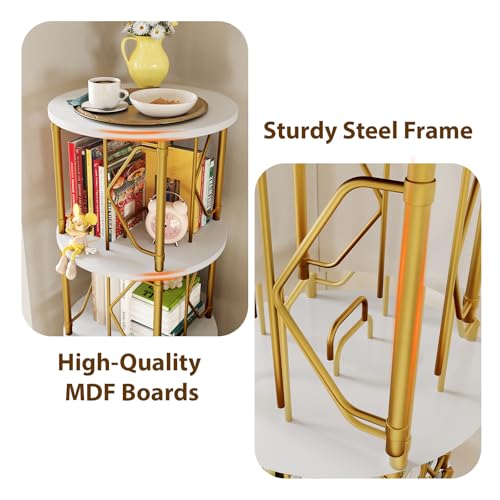 Gold & White 5-Tier Rotating Bookshelf Tower - 62.5 Inches High