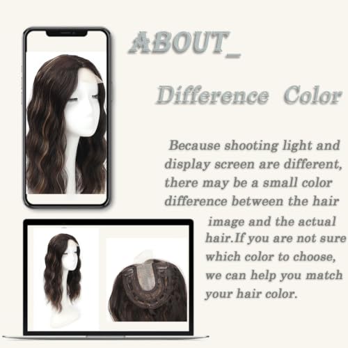 Hair Topper for Women 20 Inch Dark Brown with Brown Highlights Thinning Hair Volumizer Clip-In