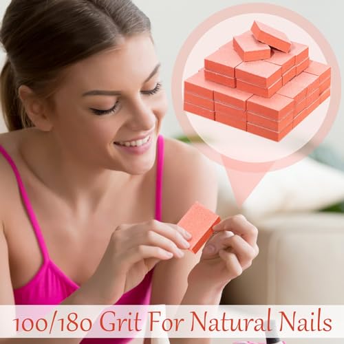 600 Pcs Mini Nail Buffer Blocks - Dual-Sided 80/100 Grit Orange for Nail Care