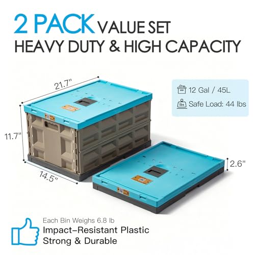 Heavy Duty Collapsible Storage Bins - 45L Blue Pack of 2
