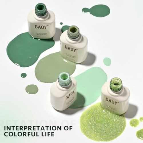 GAOY 23 Pcs Gel Polish Kit, Green Glitter Colors All Seasons Gel Nail Polish Set with Glossy & Matte Top Coat and Base Coat for Nail Art Home DIY