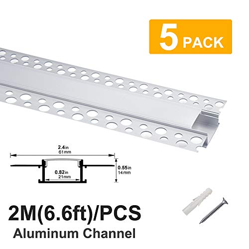 5-Pack 6.6ft Recessed LED Aluminum Channel Kit with Diffuser for Wide LED Strips