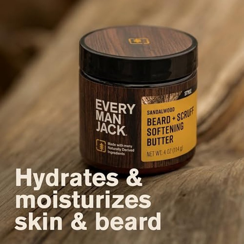 Every Man Jack Beard & Scruff Softening Butter- Subtle Sandalwood Fragrance - Hydrates & Styles Dry, Unruly Beards While Relieving Itch - Made with Shea Butter & Coconut Oil - 4-ounce (2 Pack)