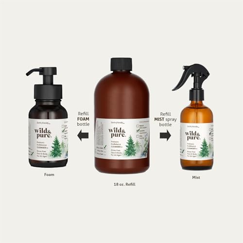 Wild & Pure EWG Verified Natural Body Wash Refill 18oz Pack of 2 – Refillable, Plant-Based Skincare for Face & Body