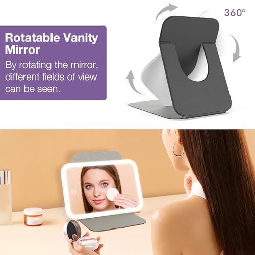 Kintion Portable LED Lighted Folding Travel Makeup Mirror - Black